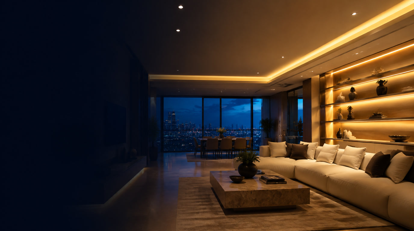 Không gian nội thất hiện đại được chiếu sáng bằng đèn LED